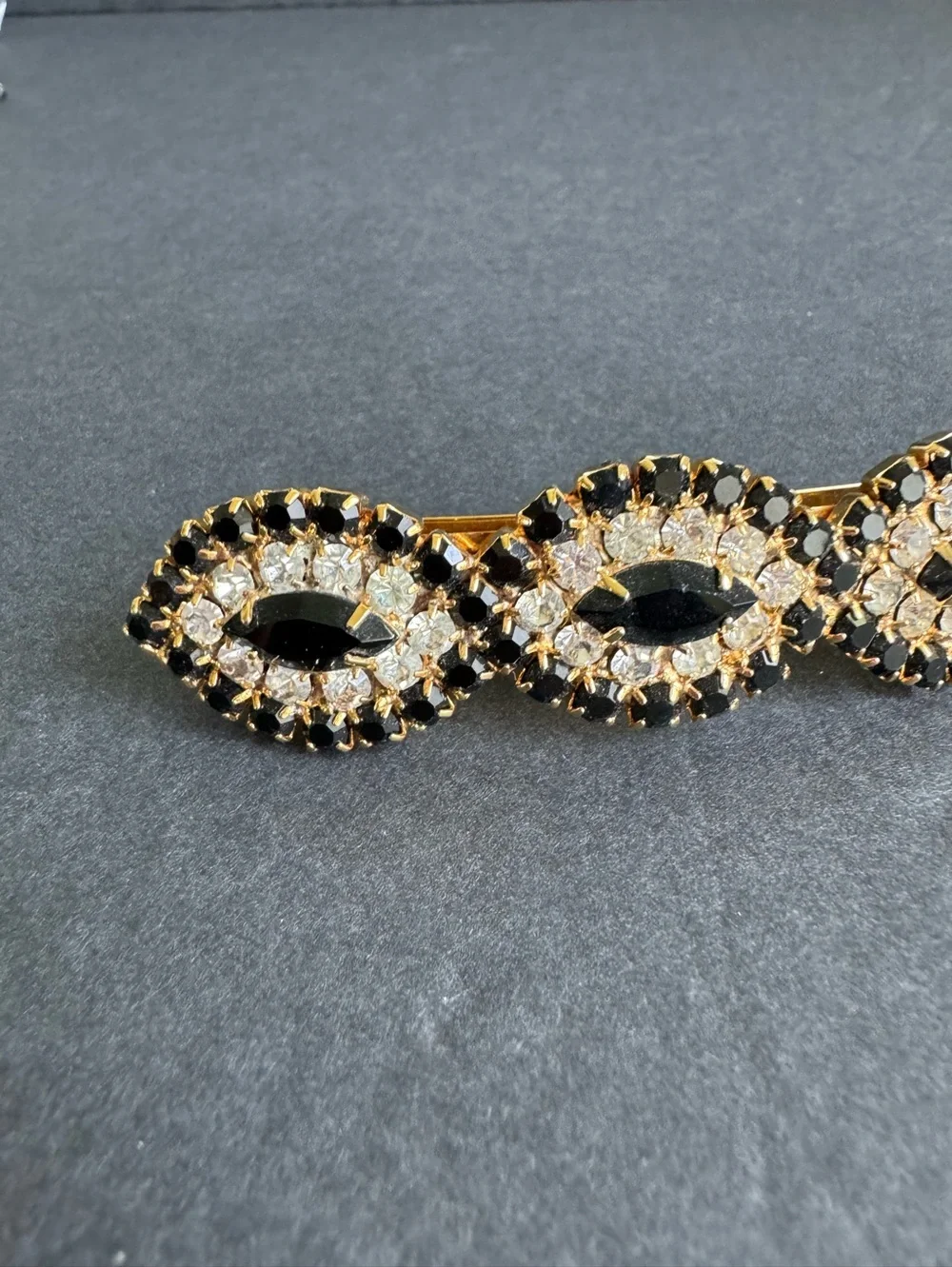Vintage Rhinestone Hair Clip Large Barrette Gold Tone Prom Formal Made In France